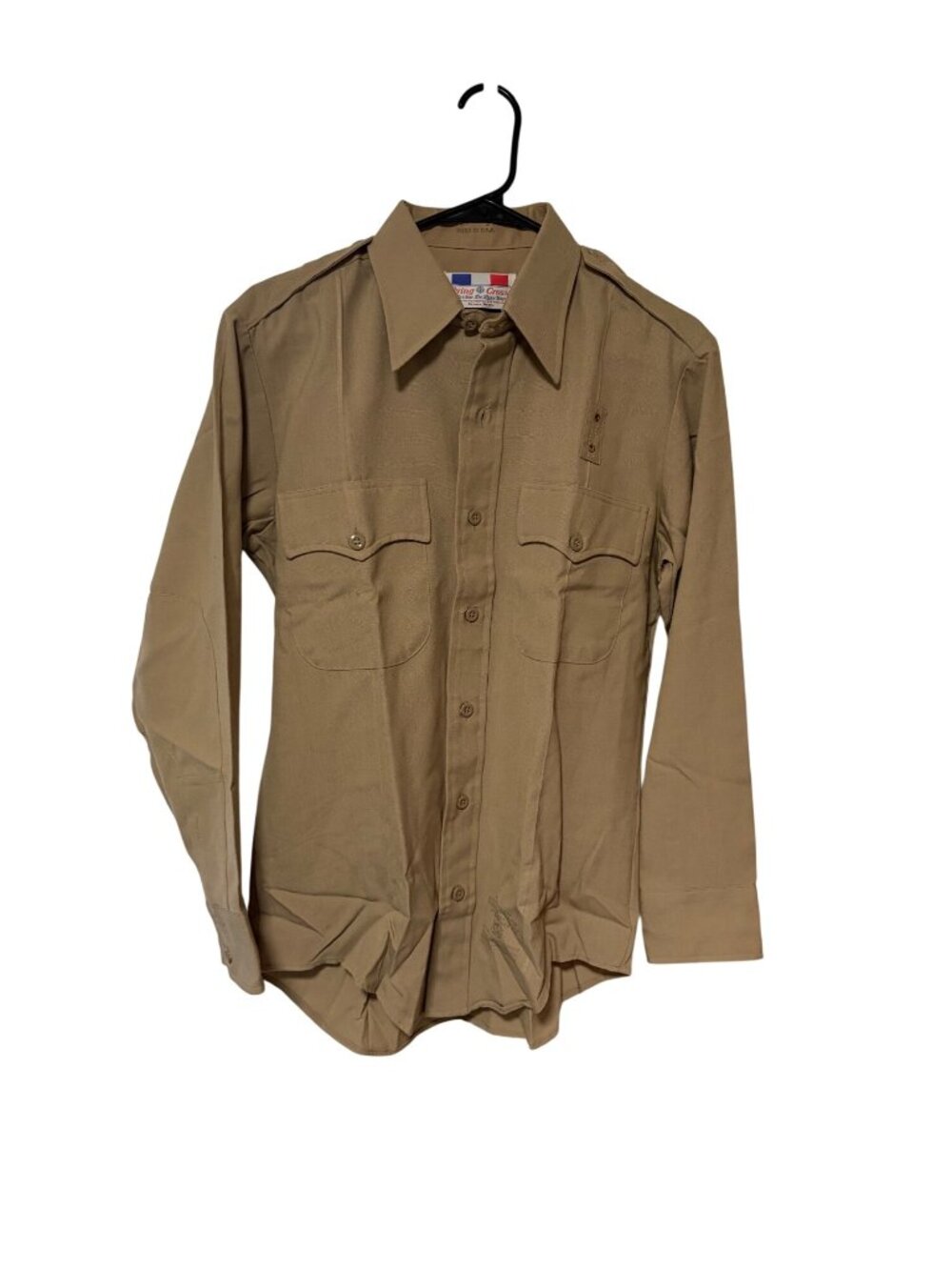 Flying Cross Mens Size 15 Long Sleeve Button Up Shirt Taupe Epaulettes Made In U